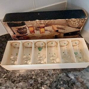 Irish Footed Cordial Shot Glass Gold Trim Shamrock St Patricks Day Ireland Six